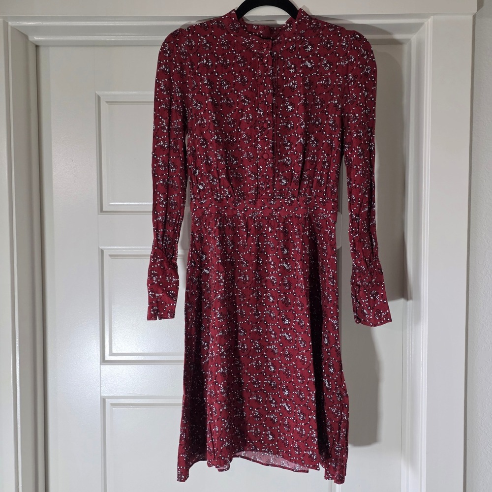 & Other Stories Paris Atelier Burgundy Floral Heart High Neck Mini Dress Size 2